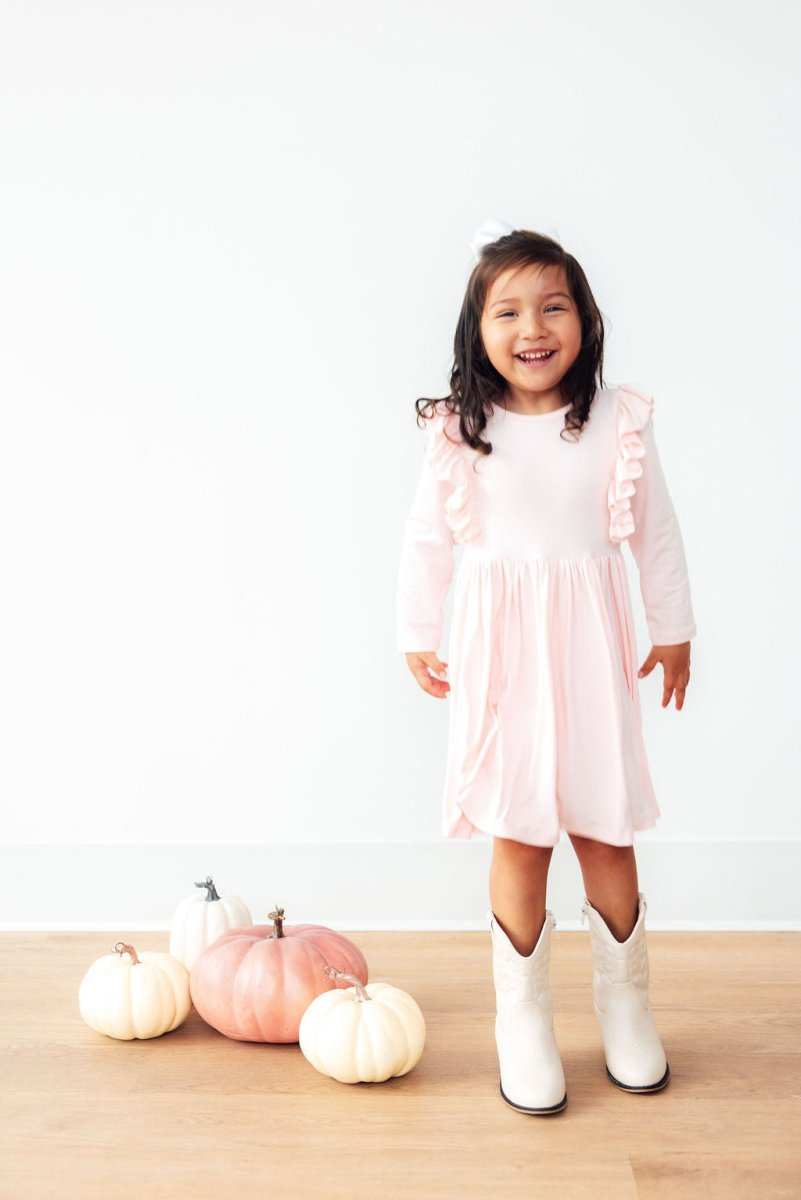 Petal Pink L/S Ruffle Twirl Dress - Mila & Rose ® - Flyclothing LLC