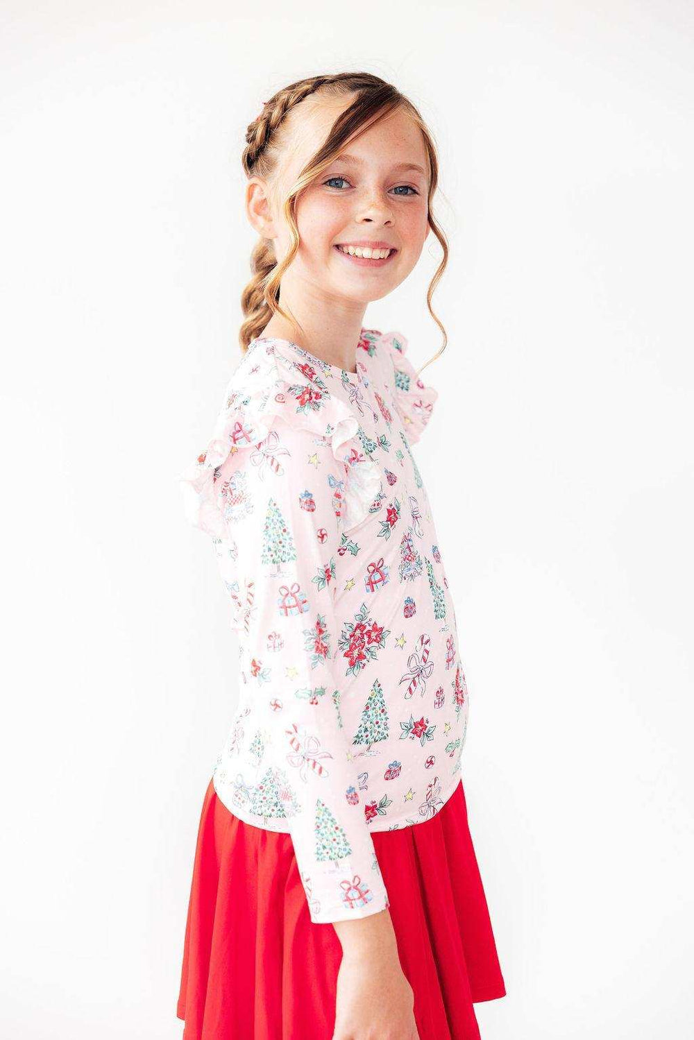Pink Christmas L/S Ruffle Tee - Mila & Rose ® - Flyclothing LLC