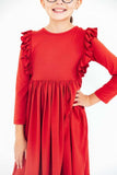 Red L/S Ruffle Twirl Dress - Mila & Rose ® - Flyclothing LLC