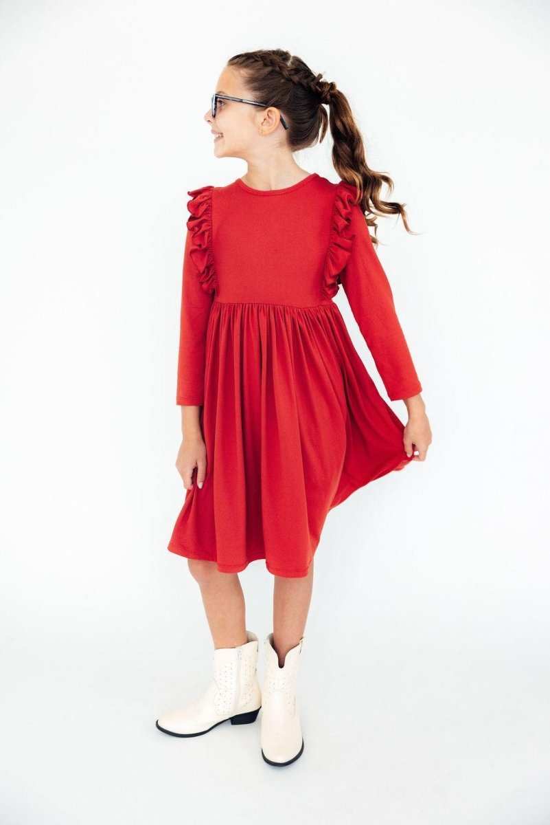 Red L/S Ruffle Twirl Dress - Mila & Rose ® - Flyclothing LLC