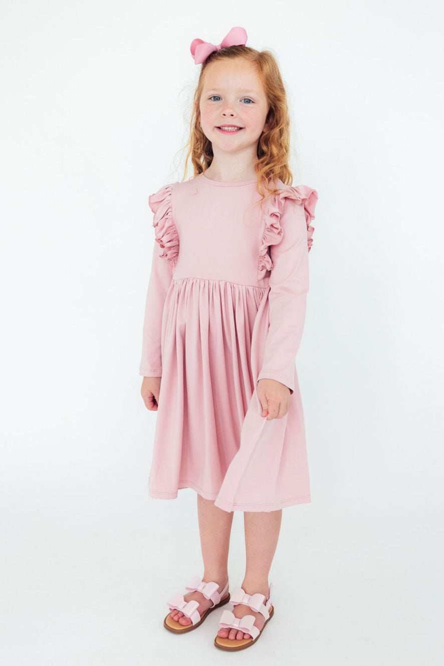 Vintage Pink L/S Ruffle Twirl Dress - Mila & Rose ® - Flyclothing LLC