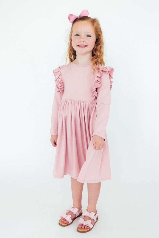 Vintage Pink L/S Ruffle Twirl Dress - Mila & Rose ® - Flyclothing LLC