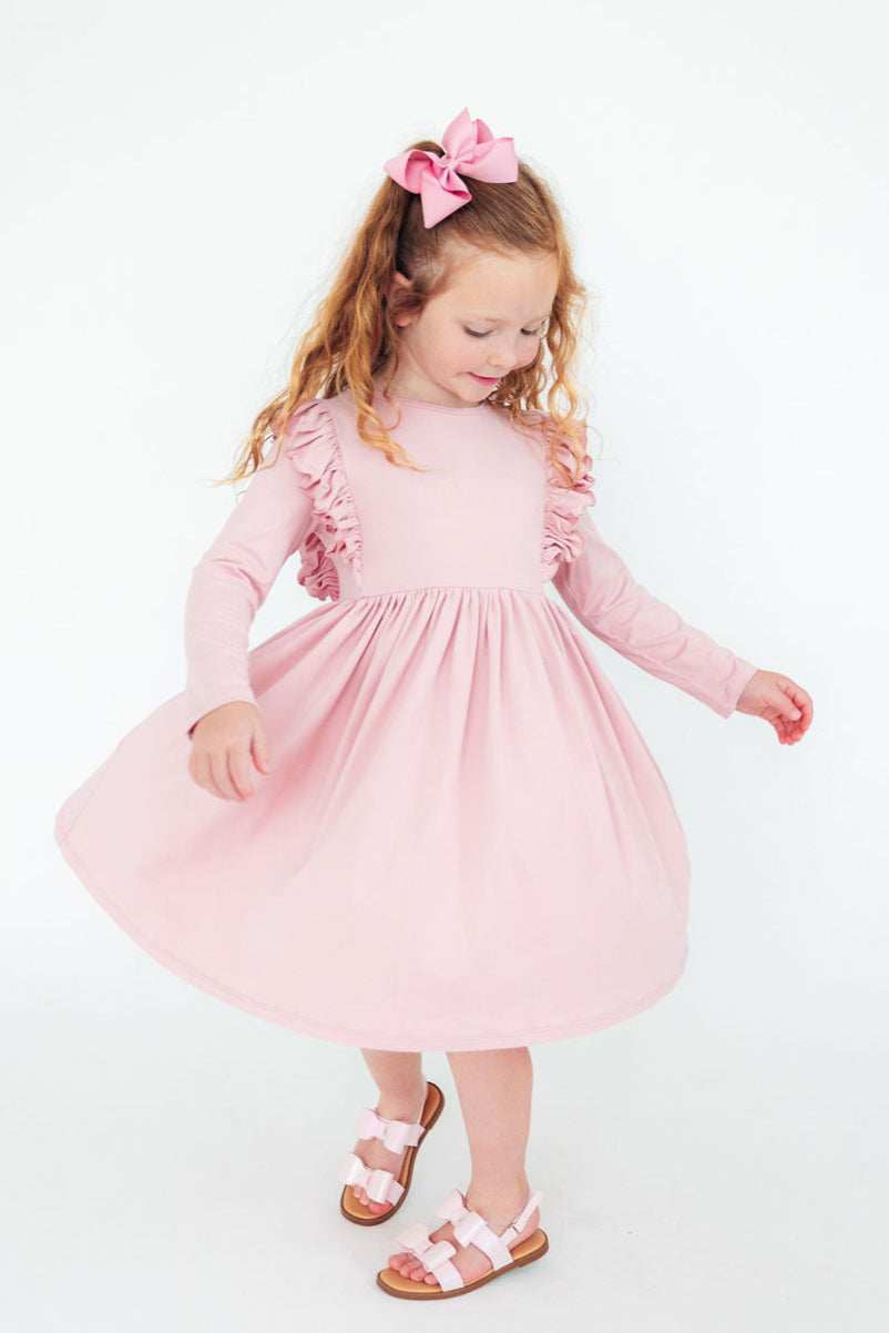 Vintage Pink L/S Ruffle Twirl Dress - Mila & Rose ® - Flyclothing LLC