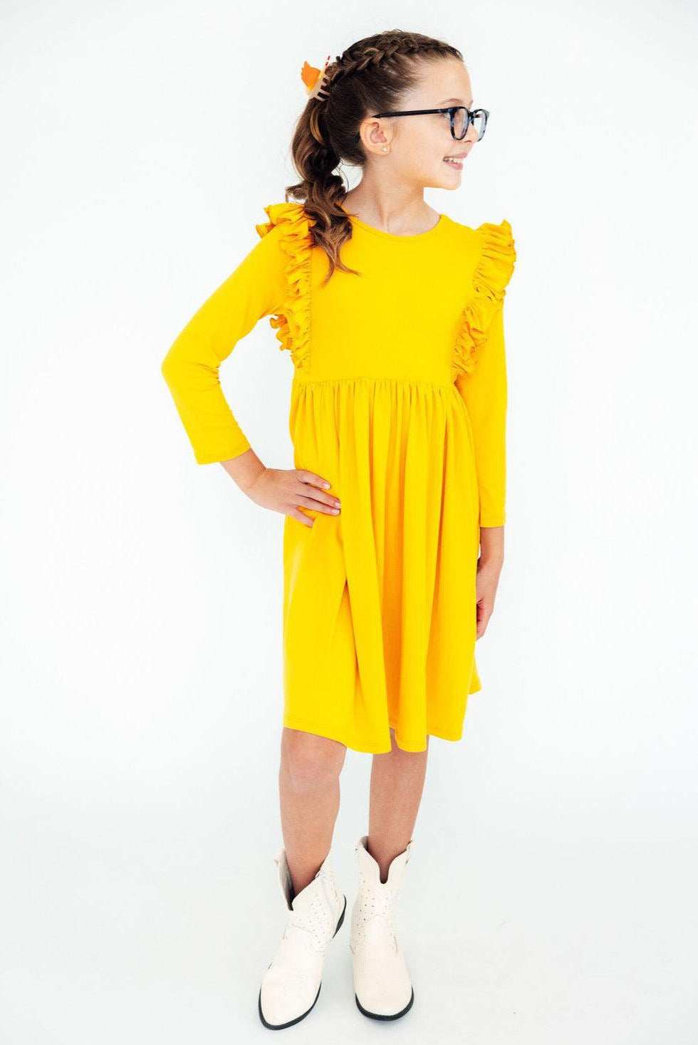 Mustard L/S Ruffle Twirl Dress - Mila & Rose ® - Flyclothing LLC