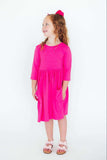 Hot Pink 3/4 Sleeve Pocket Twirl Dress - Mila & Rose ® - Flyclothing LLC