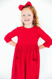 Red 3/4 Sleeve Pocket Twirl Dress - Mila & Rose ® - Flyclothing LLC