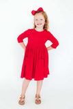 Red 3/4 Sleeve Pocket Twirl Dress - Mila & Rose ® - Flyclothing LLC