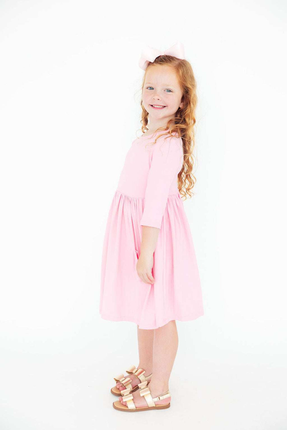 Bubblegum Pink 3/4 Sleeve Pocket Twirl Dress - Mila & Rose ® - Flyclothing LLC