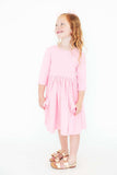 Bubblegum Pink 3/4 Sleeve Pocket Twirl Dress