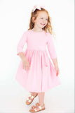 Bubblegum Pink 3/4 Sleeve Pocket Twirl Dress - Mila & Rose ® - Flyclothing LLC