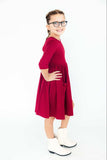 Burgundy 3/4 Sleeve Pocket Twirl Dress - Mila & Rose ® - Flyclothing LLC