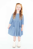 Dusty Blue 3/4 Sleeve Pocket Twirl Dress - Mila & Rose ® - Flyclothing LLC