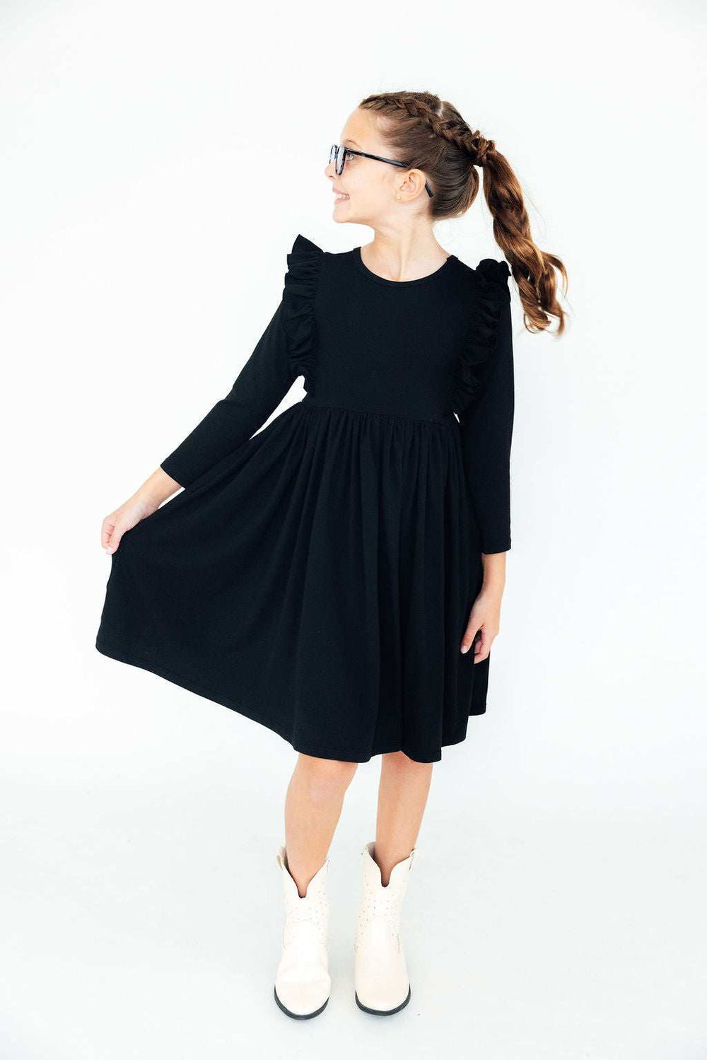 Black L/S Ruffle Twirl Dress - Mila & Rose ® - Flyclothing LLC