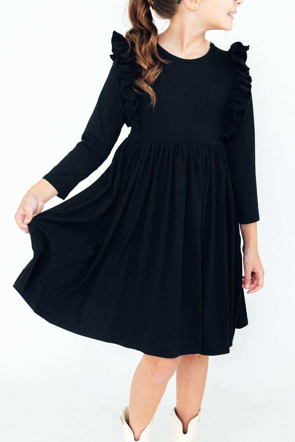 Black L/S Ruffle Twirl Dress - Mila & Rose ® - Flyclothing LLC