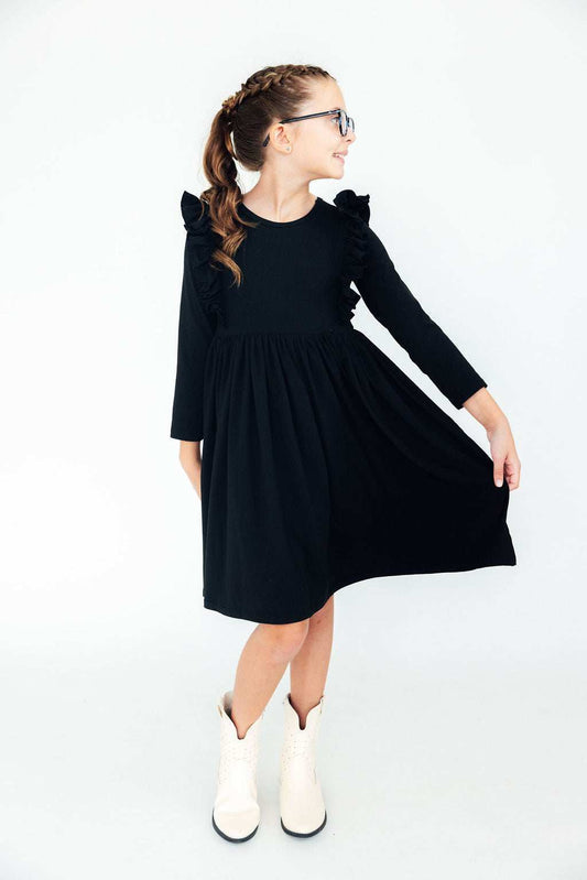 Black L/S Ruffle Twirl Dress - Mila & Rose ® - Flyclothing LLC