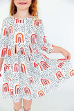 Peach Rainbow 3/4 Sleeve Pocket Twirl Dress - Mila & Rose ® - Flyclothing LLC
