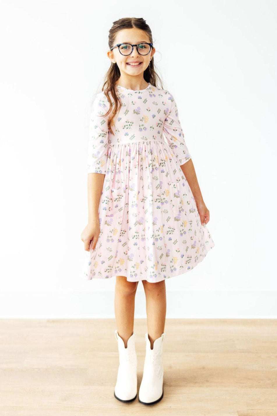 Pastel Petals 3/4 Sleeve Pocket Twirl Dress - Mila & Rose ® - Flyclothing LLC