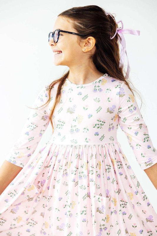Pastel Petals 3/4 Sleeve Pocket Twirl Dress - Mila & Rose ® - Flyclothing LLC