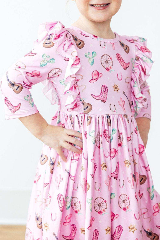 Boot Scootin' 3/4 Sleeve Ruffle Twirl Dress - Mila & Rose ® - Flyclothing LLC