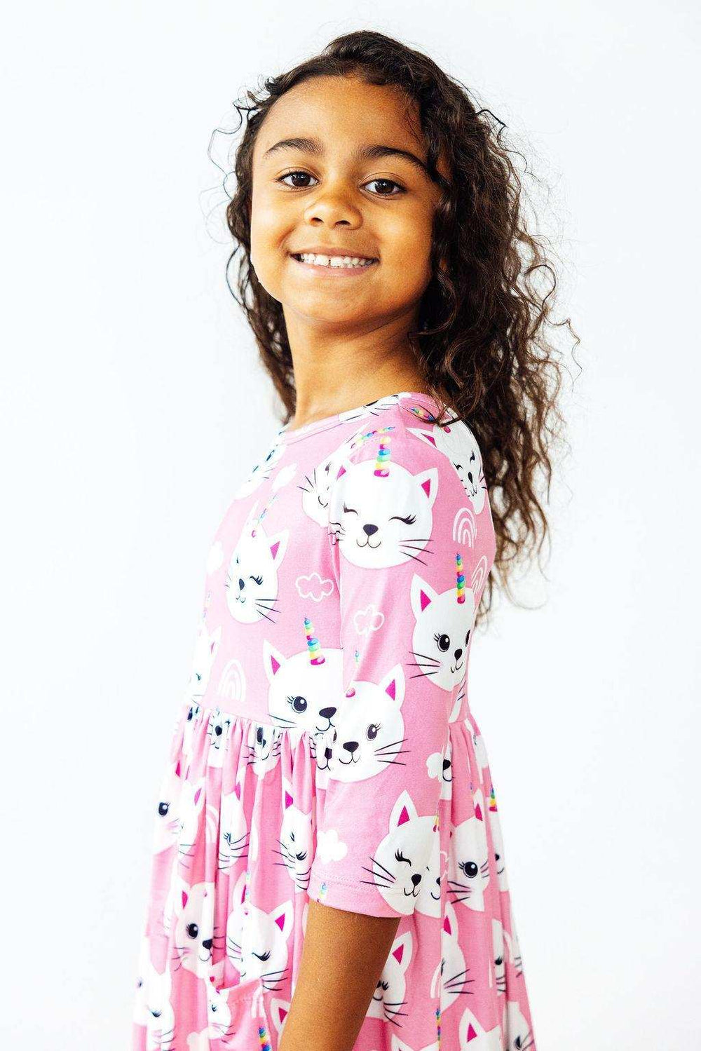 Unicorn Kitties 3/4 Sleeve Pocket Twirl Dress - Mila & Rose ® - Flyclothing LLC