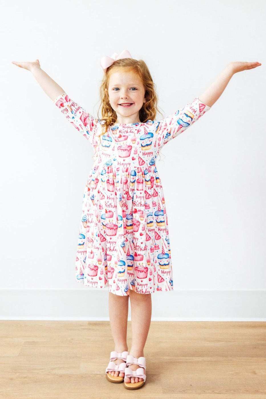 Birthday Girl 3/4 Sleeve Pocket Twirl Dress - Mila & Rose ® - Flyclothing LLC