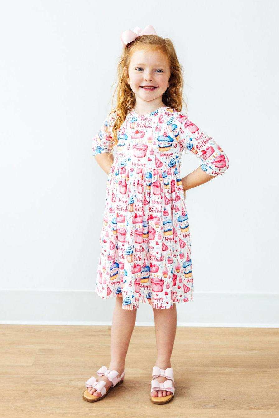 Birthday Girl 3/4 Sleeve Pocket Twirl Dress - Mila & Rose ® - Flyclothing LLC