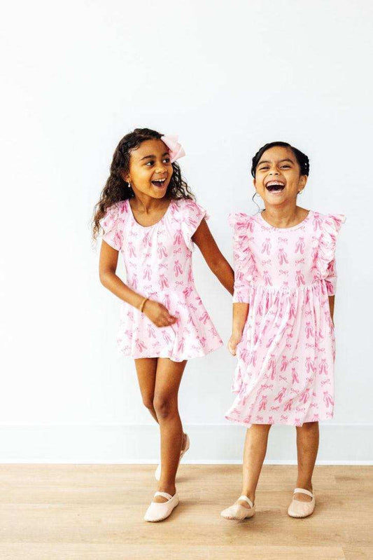 Twirling en Pointe 3/4 Sleeve Ruffle Twirl Dress - Mila & Rose ® - Flyclothing LLC