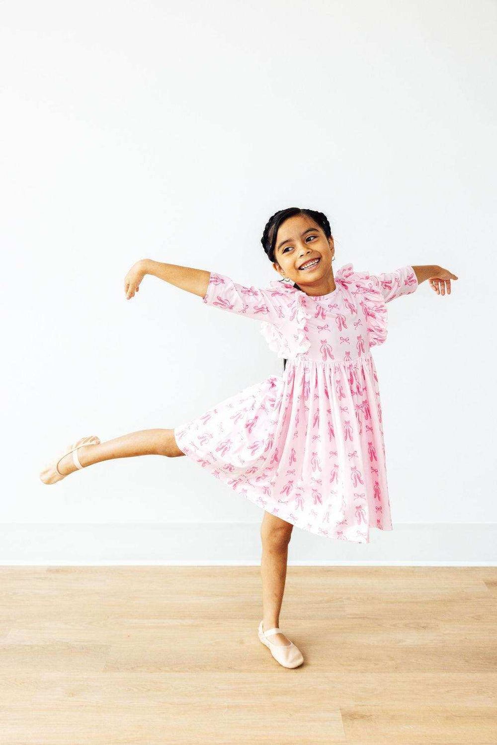 Twirling en Pointe 3/4 Sleeve Ruffle Twirl Dress - Mila & Rose ® - Flyclothing LLC