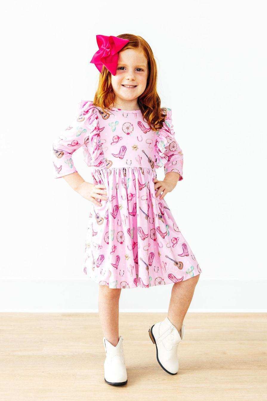 Boot Scootin' 3/4 Sleeve Ruffle Twirl Dress - Mila & Rose ® - Flyclothing LLC