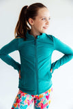 Turbo Teal Full-Zip Ruffle Active Jacket - Mila & Rose ® - Flyclothing LLC
