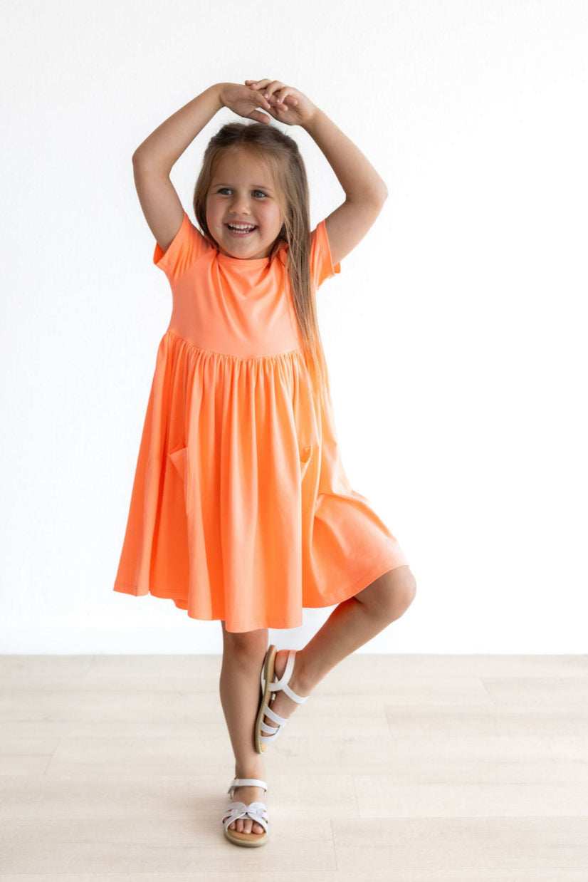 Neon Coral S/S Pocket Twirl Dress - Mila & Rose ® - Flyclothing LLC