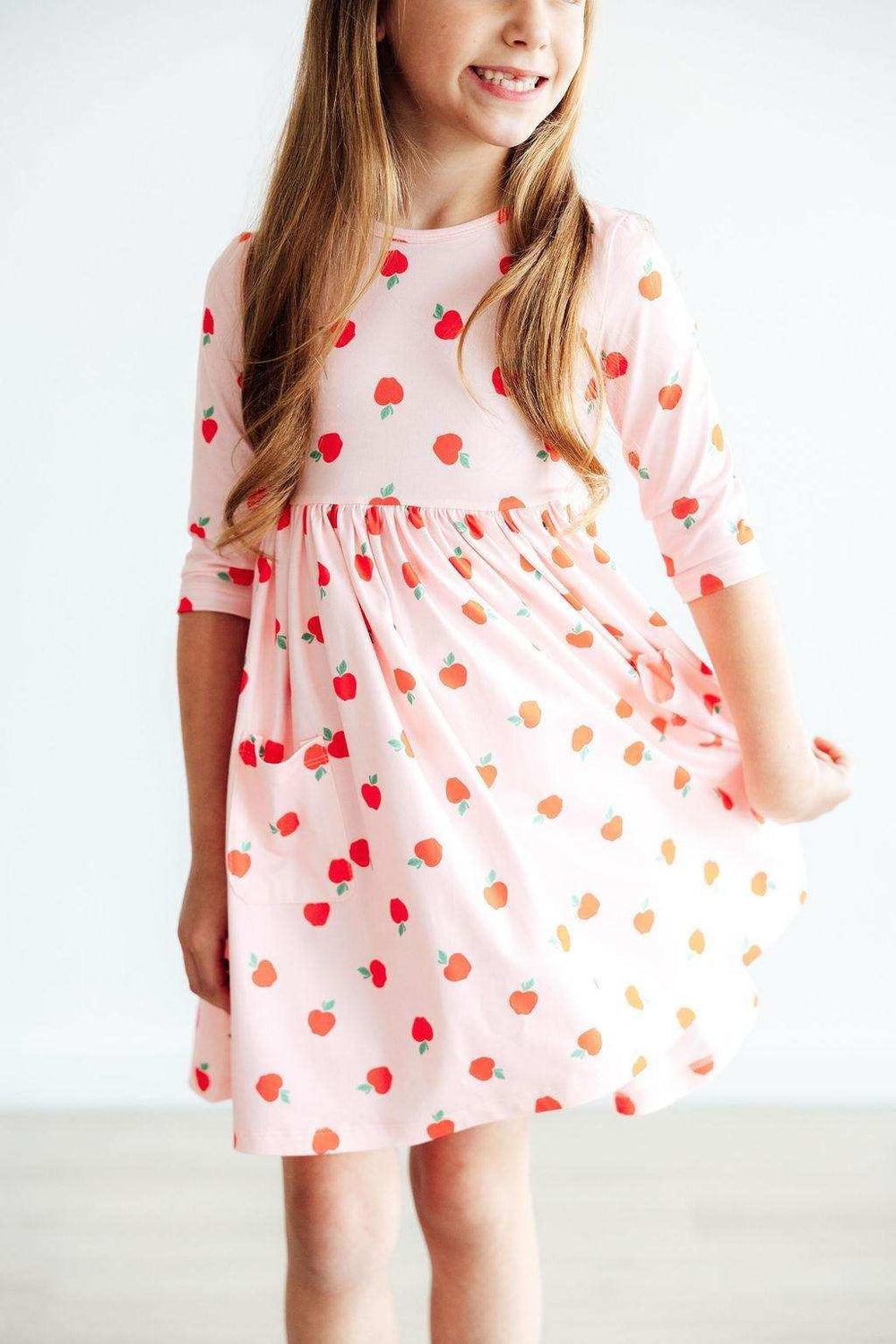 An Apple a Day 3/4 Sleeve Pocket Twirl Dress - Mila & Rose ® - Flyclothing LLC