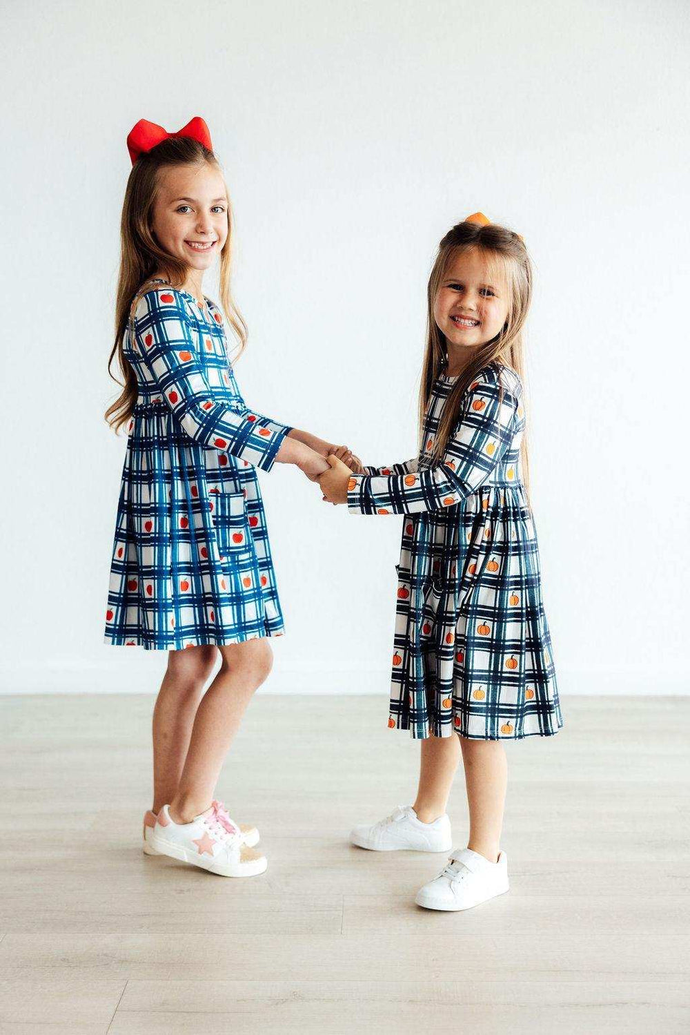 Plaid Apples L/S Pocket Twirl Dress - Mila & Rose ® - Flyclothing LLC