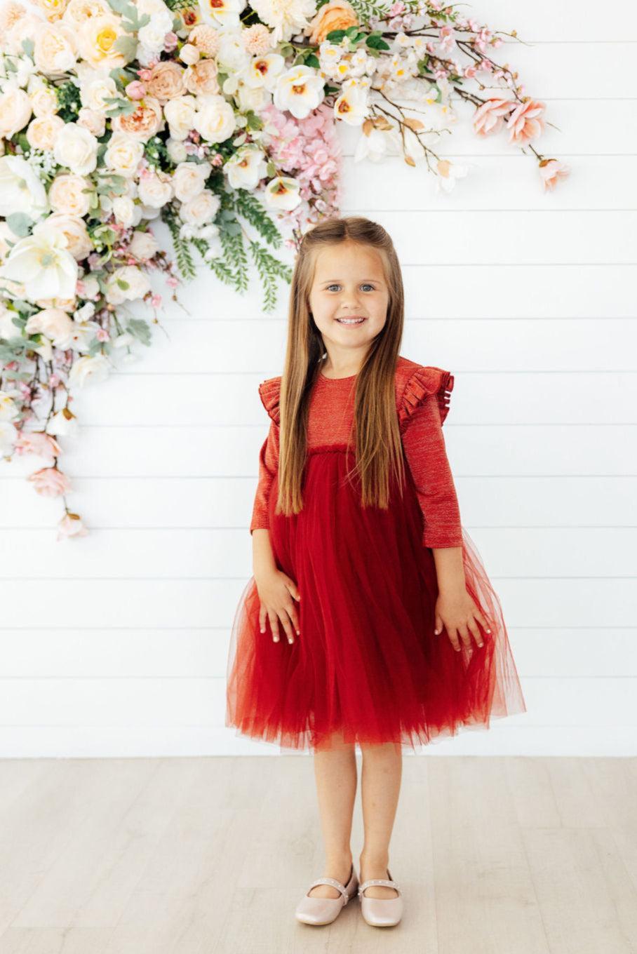 Pumpkin Spice Shimmer 3/4 Sleeve Tutu Dress - Mila & Rose ® - Flyclothing LLC