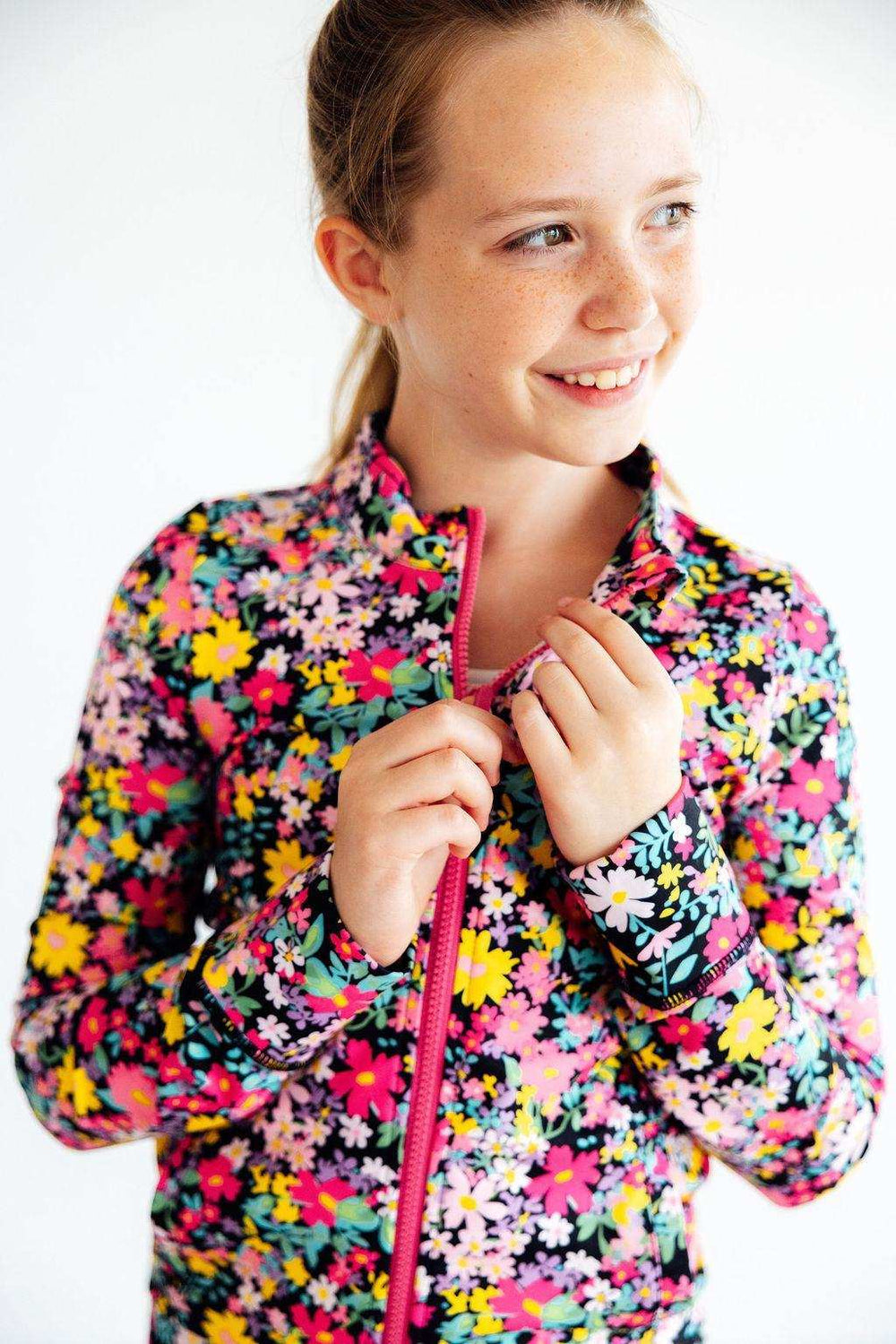 Flexible Floral Full-Zip Ruffle Active Jacket - Mila & Rose ® - Flyclothing LLC