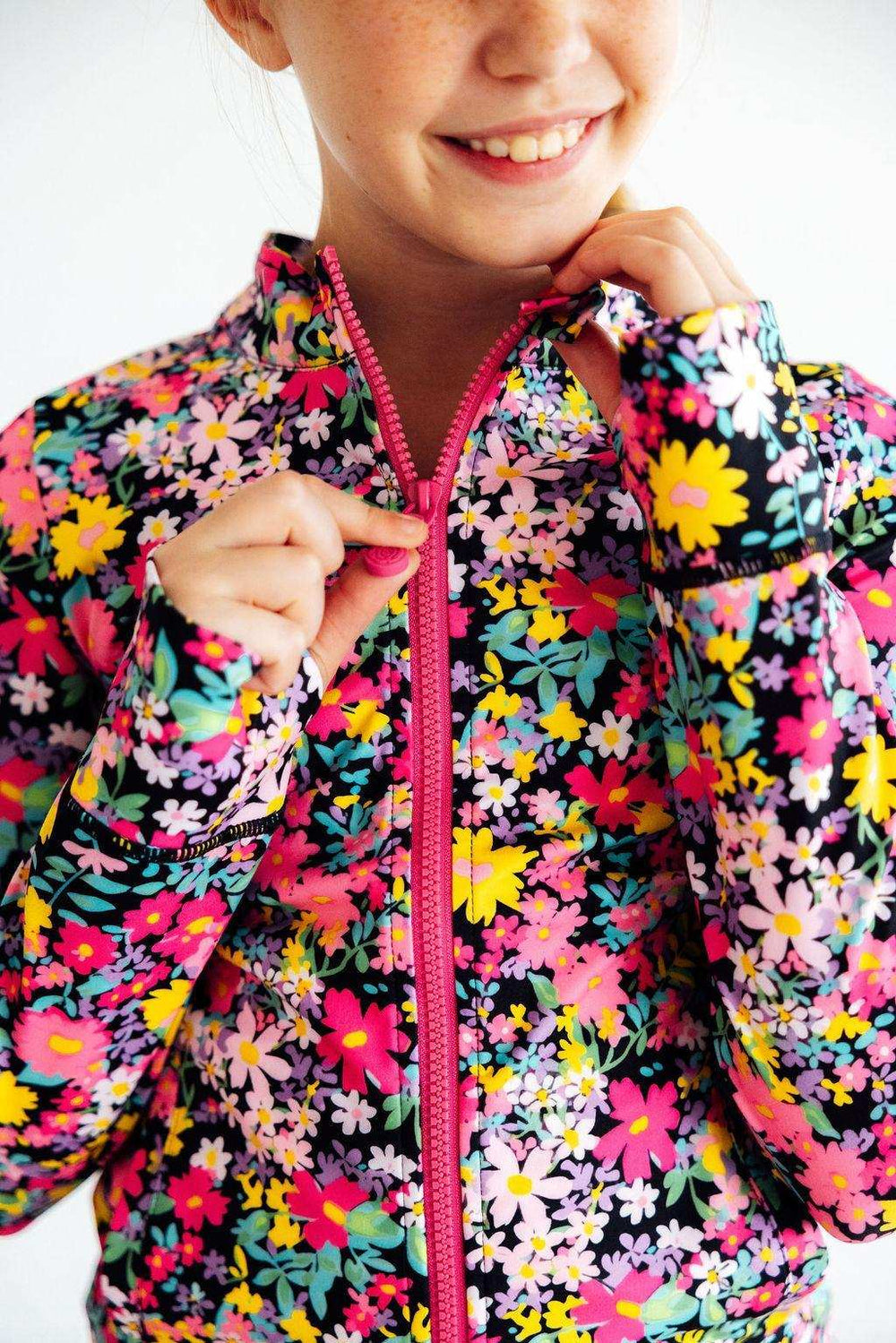 Flexible Floral Full-Zip Ruffle Active Jacket - Mila & Rose ® - Flyclothing LLC
