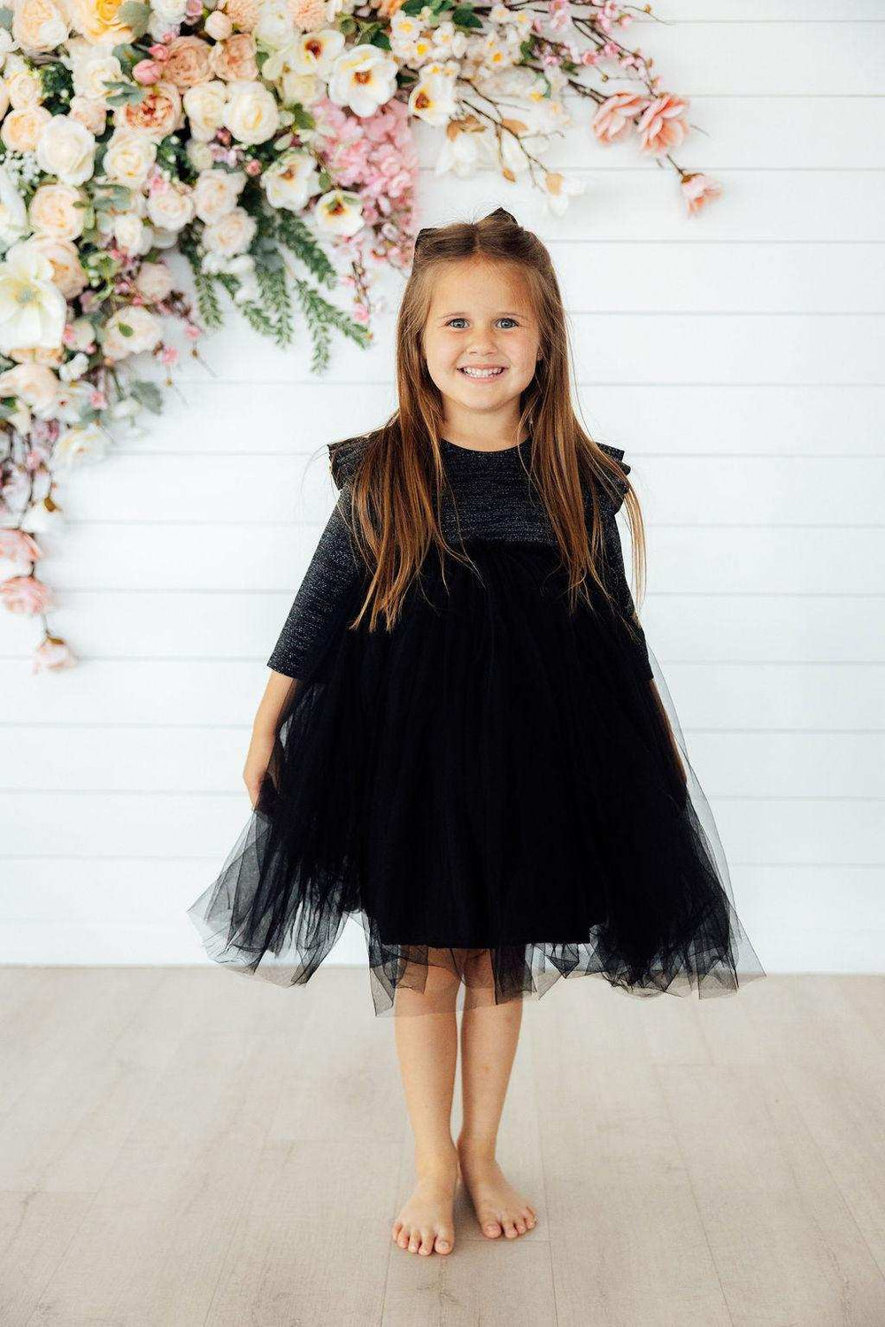 Black Shimmer 3/4 Sleeve Tutu Dress - Mila & Rose ® - Flyclothing LLC