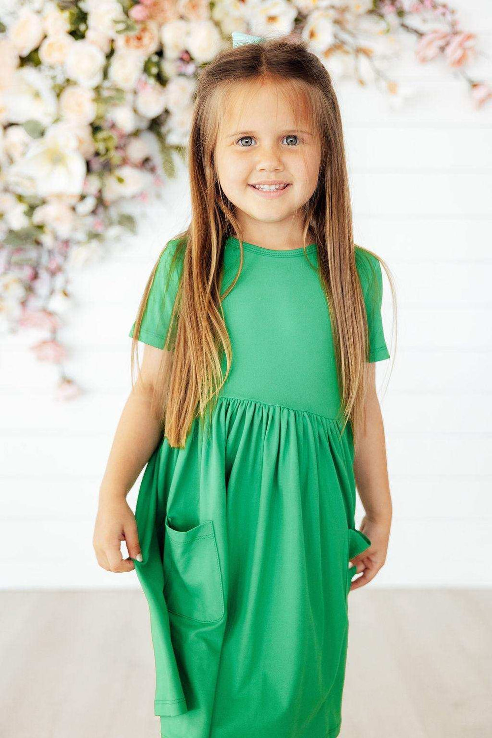 Kelly Green S/S Pocket Twirl Dress - Mila & Rose ® - Flyclothing LLC
