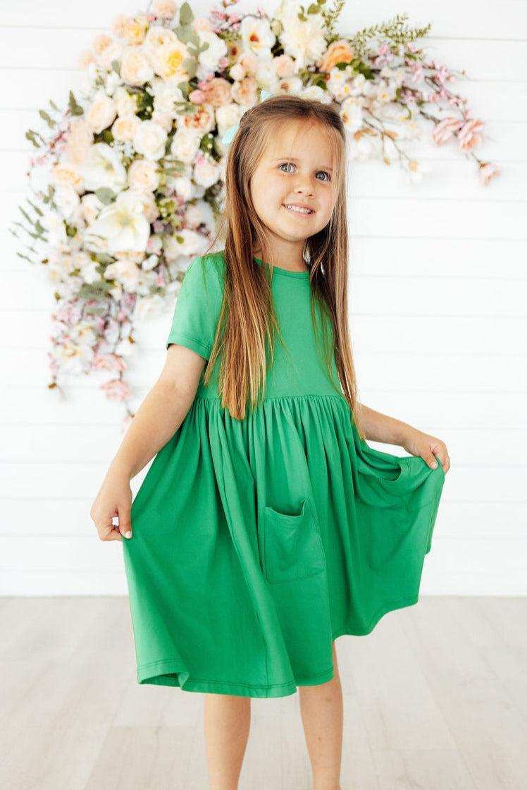 Kelly Green S/S Pocket Twirl Dress - Mila & Rose ® - Flyclothing LLC