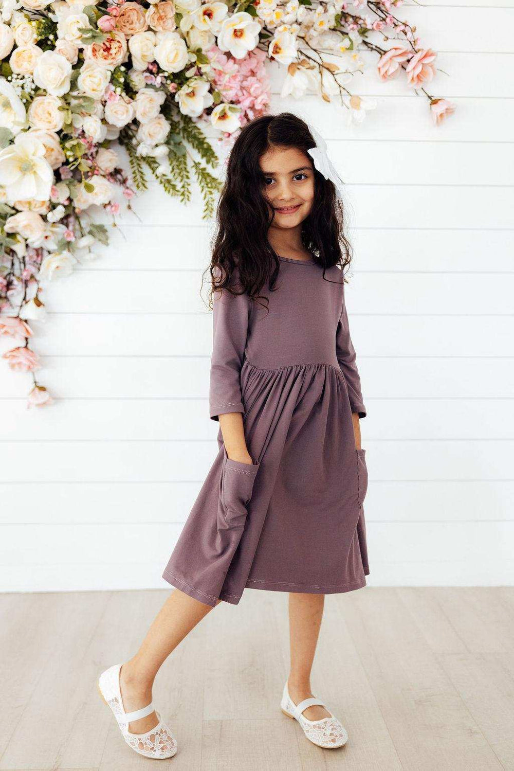Vintage Violet 3/4 Sleeve Pocket Twirl Dress - Mila & Rose ® - Flyclothing LLC