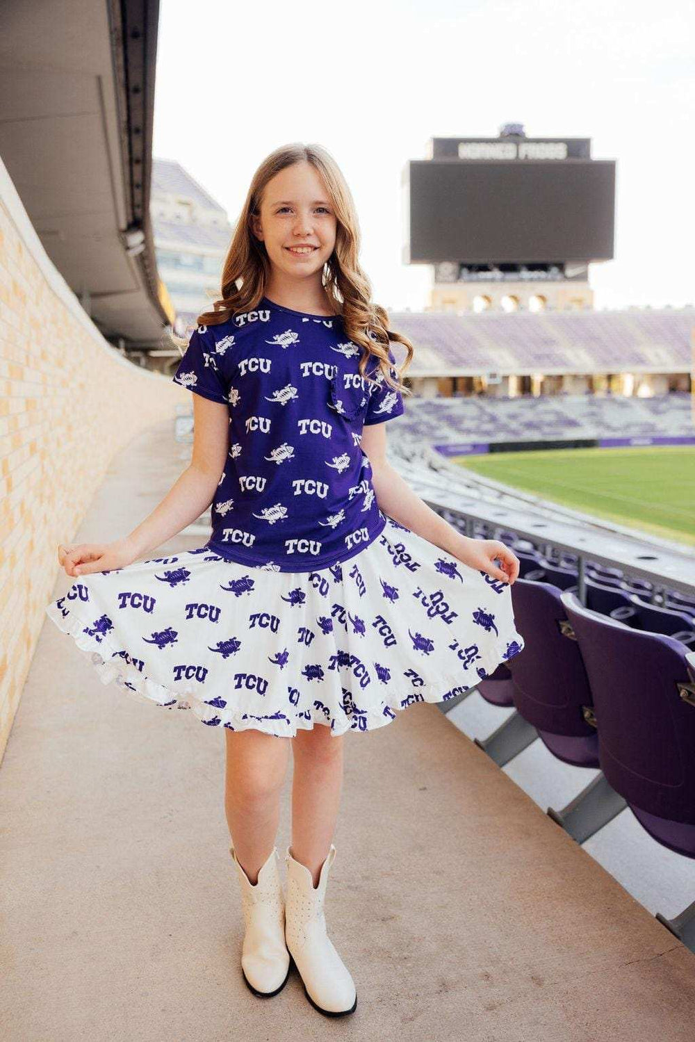 TCU White Frog Ruffle Twirl Skort - Mila & Rose ® - Flyclothing LLC