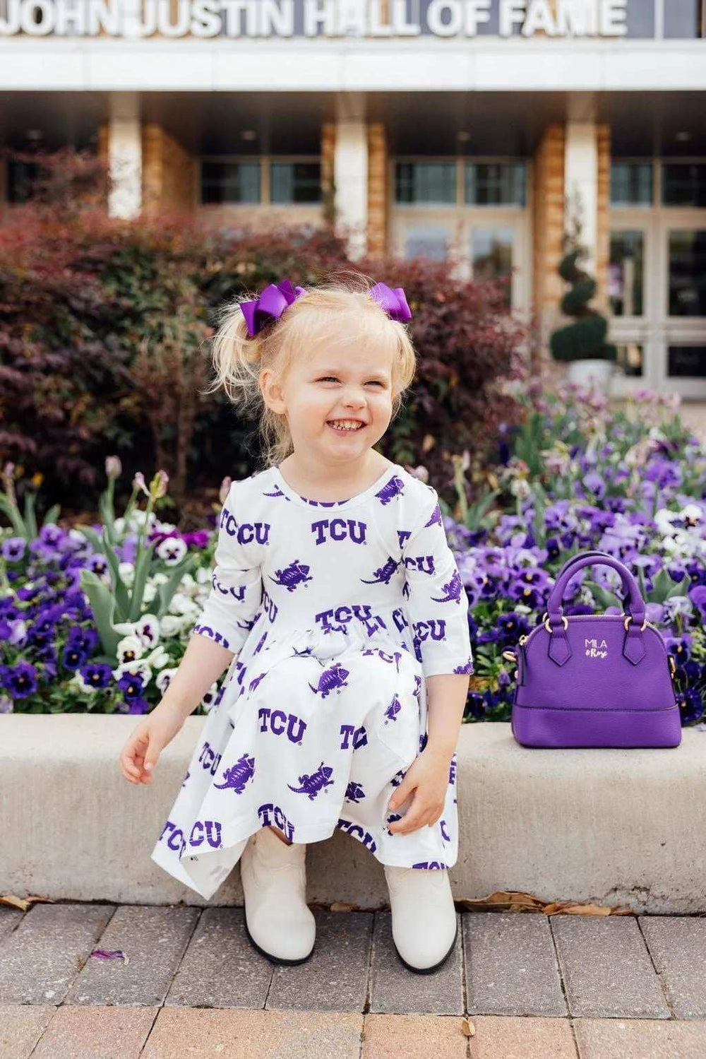 TCU White Frog 3/4 Sleeve Pocket Twirl Dress - Mila & Rose ® - Flyclothing LLC
