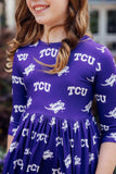 TCU Purple Frog 3/4 Sleeve Pocket Twirl Dress - Mila & Rose ® - Flyclothing LLC
