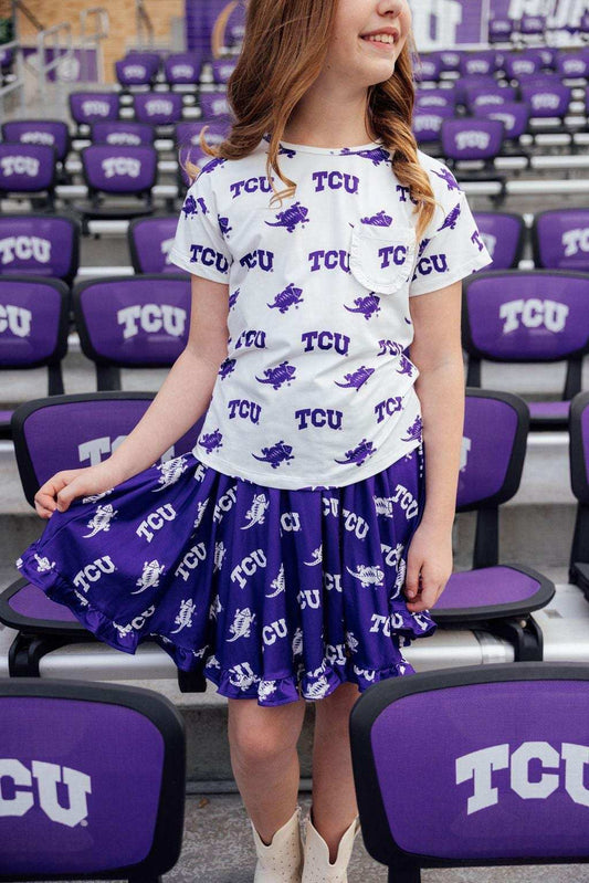 TCU Purple Frog Ruffle Twirl Skort - Mila & Rose ® - Flyclothing LLC