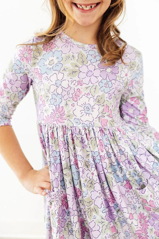 Spring Gardens 3/4 Sleeve Pocket Twirl Dress - Mila & Rose ® - Flyclothing LLC