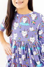 Kitties in the Clouds 3/4 Sleeve Pocket Twirl Dress - Mila & Rose ® - Flyclothing LLC