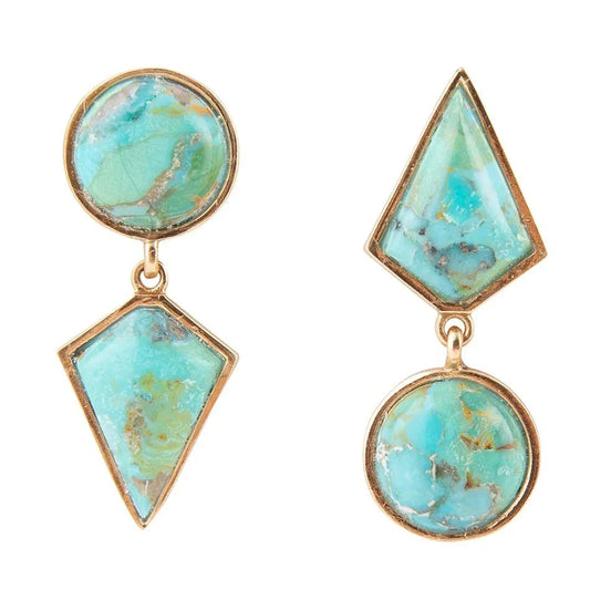 Miss-Matched Blue Turquoise Golden Post Earrings - Barse Jewelry - Flyclothing LLC