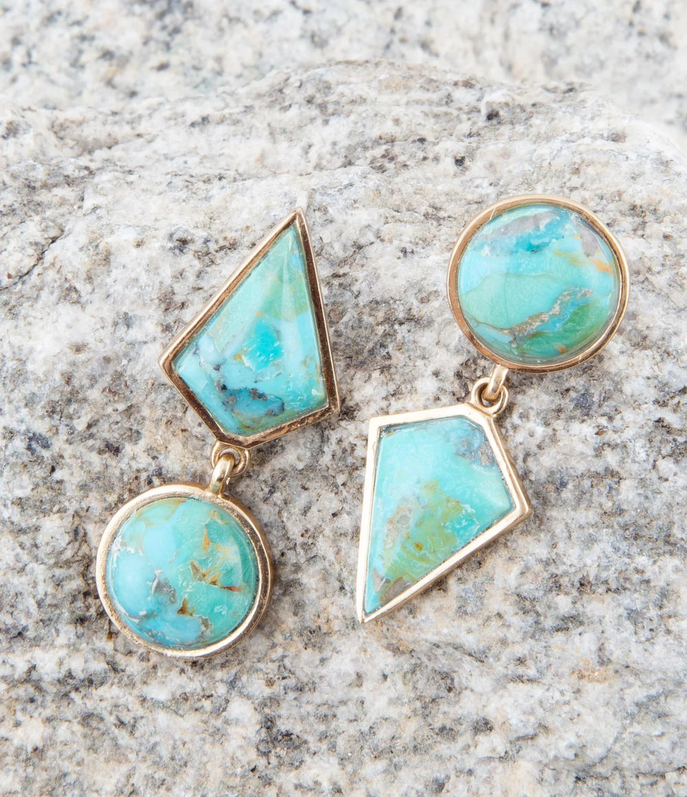Miss-Matched Blue Turquoise Golden Post Earrings - Barse Jewelry - Flyclothing LLC
