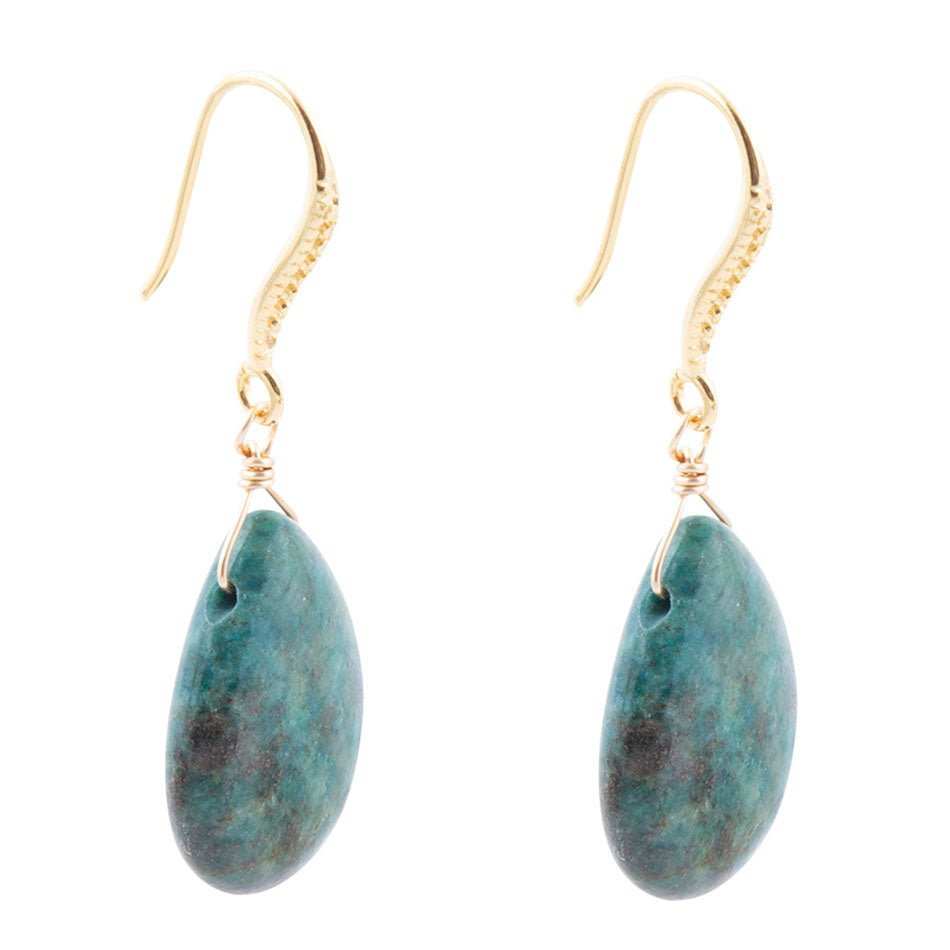 Mix of Blue and Green Chrysocolla Golden Drop Earrings - Barse Jewelry - Flyclothing LLC