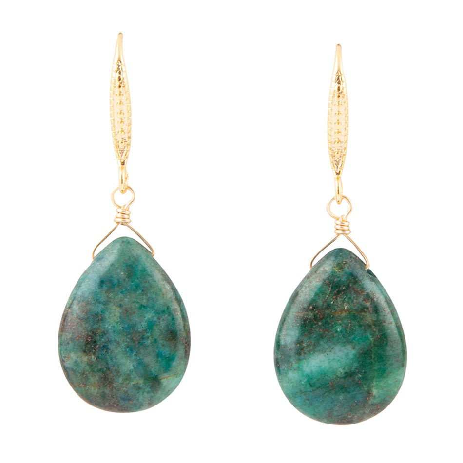 Mix of Blue and Green Chrysocolla Golden Drop Earrings - Barse Jewelry - Flyclothing LLC